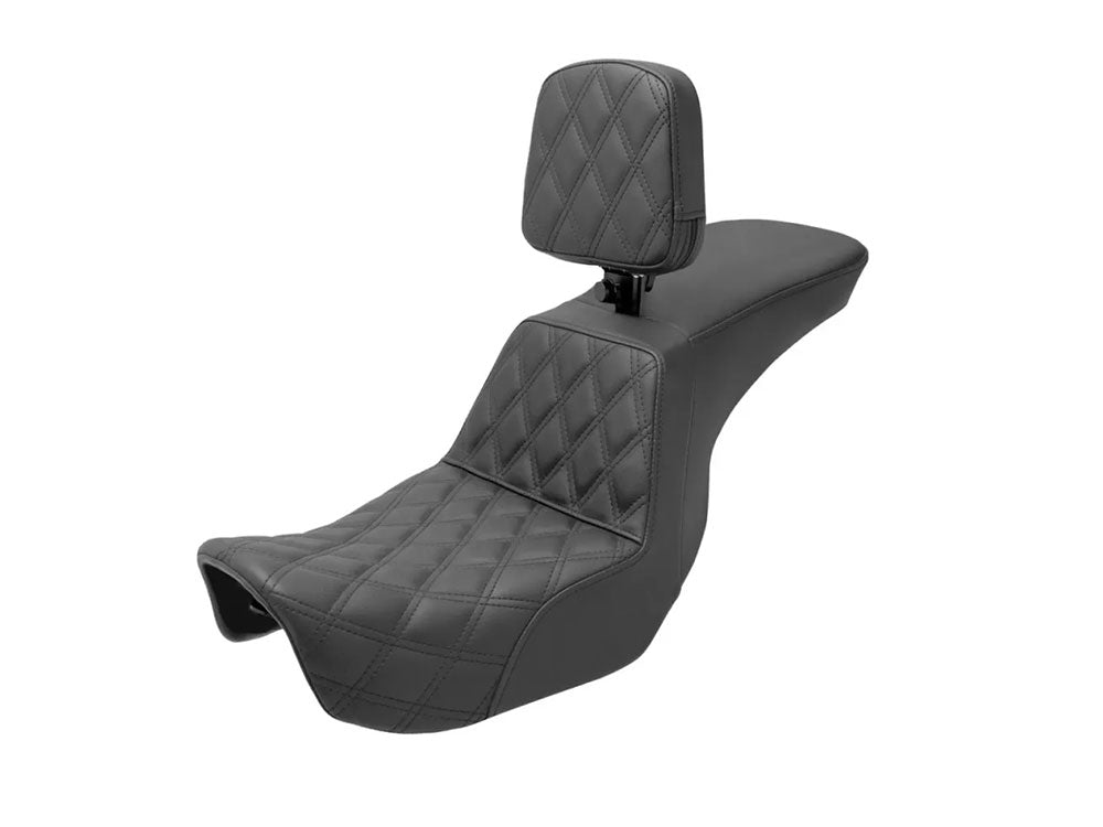 Saddlemen SAD-806-04-192BR Tour Step-Up LS Dual Seat w/Backrest & Black Double Diamond Lattice Stitch for Dyna 06-17