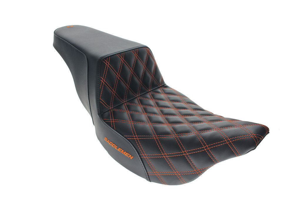 Saddlemen SAD-808-07B-172OR Step-Up LS Dual Seat w/Orange Double Diamond Lattice Stitch for Touring 08-23