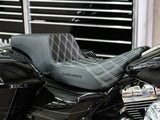 Saddlemen SAD-808-07B-172WH Step-Up LS Dual Seat w/White Double Diamond Lattice Stitch for Touring 08-23