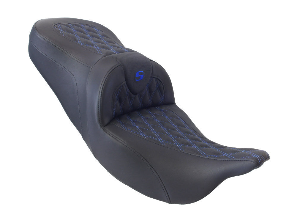 Saddlemen SAD-808-07B-182BL Roadsofa LS Dual Seat w/Blue Double Diamond Lattice Stitch for Touring 08-23