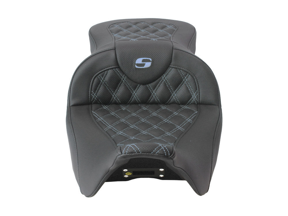 Saddlemen SAD-808-07B-182GRE Roadsofa LS Dual Seat w/Grey Double Diamond Lattice Stitch for Touring 08-23