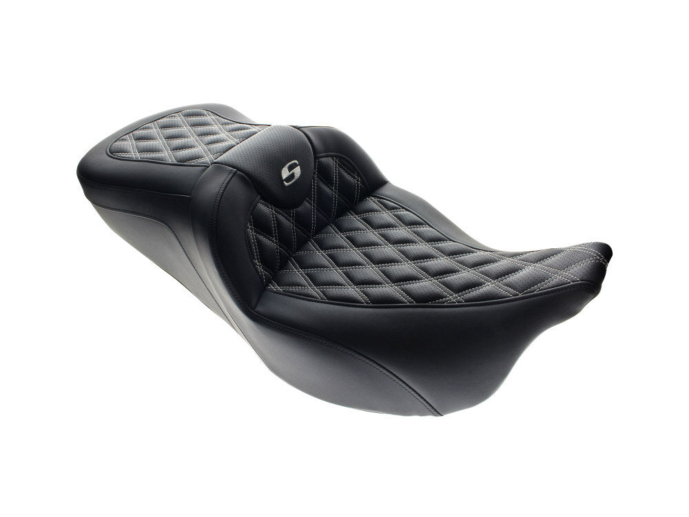 Saddlemen SAD-808-07B-182WH Roadsofa LS Dual Seat w/White Double Diamond Lattice Stitch for Touring 08-23