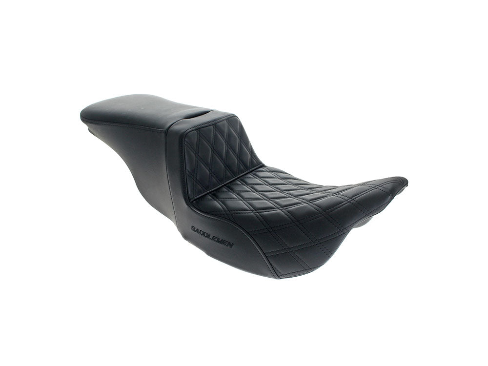 Saddlemen SAD-808-07B-192BR Tour Step-Up LS Dual Seat w/Backrest & Black Double Diamond Lattice Stitch for most Touring 08-24