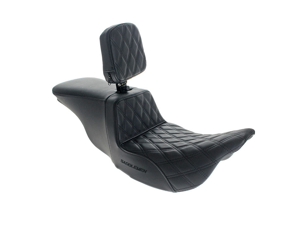 Saddlemen SAD-808-07B-192BR Tour Step-Up LS Dual Seat w/Backrest & Black Double Diamond Lattice Stitch for most Touring 08-24