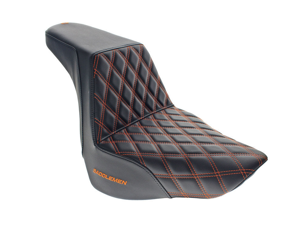 Saddlemen SAD-818-27-172OR Step-Up Front LS Dual Seat w/Orange Double Diamond Lattice Stitch for Fat Boy 18-Up/Breakout 23-Up