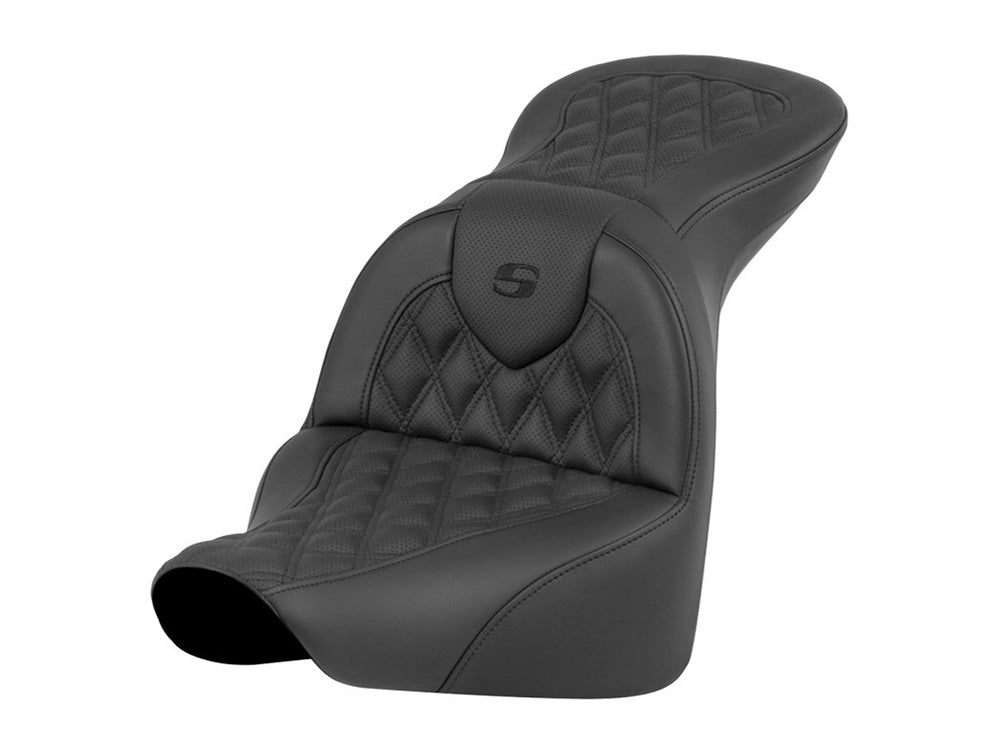 Saddlemen SAD-818-27-182 Roadsofa LS Dual Seat w/Black Double Diamond Lattice Stitch for Harley-Davidson Fat Boy 18-Up/Breakout 23-Up