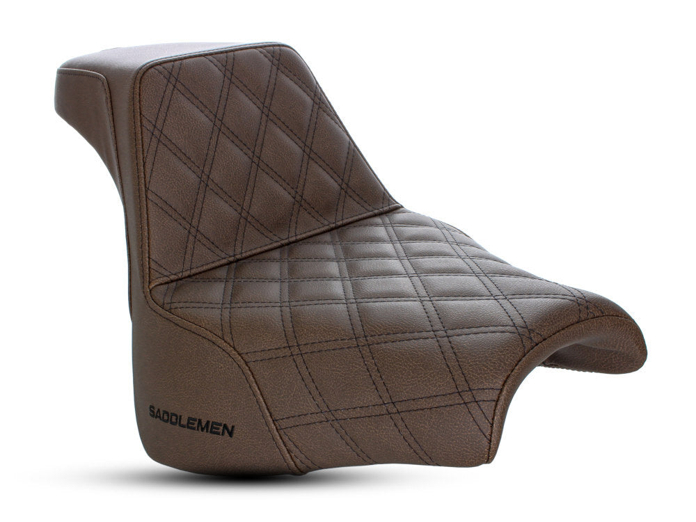 Saddlemen SAD-818-28-172BR Brown Step-Up LS Dual Seat w/Black Double Diamond Lattice Stitch for Fat Bob 18-Up