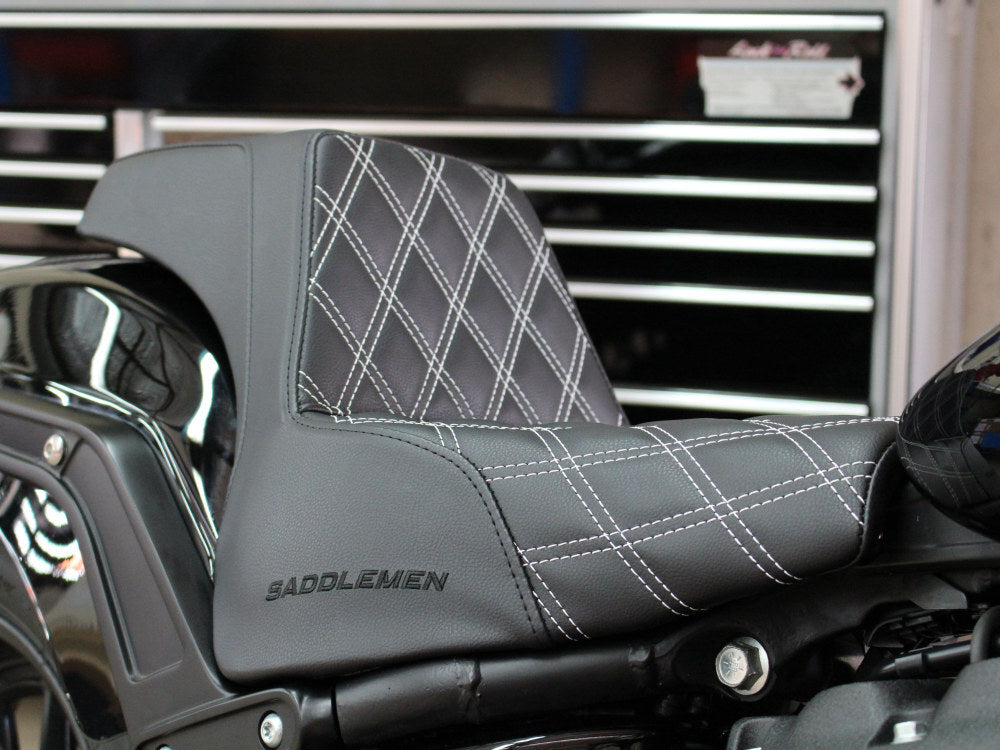 Saddlemen SAD-818-28-172WH Step-Up LS Dual Seat w/White Double Diamond Lattice Stitch for Fat Bob 18-Up