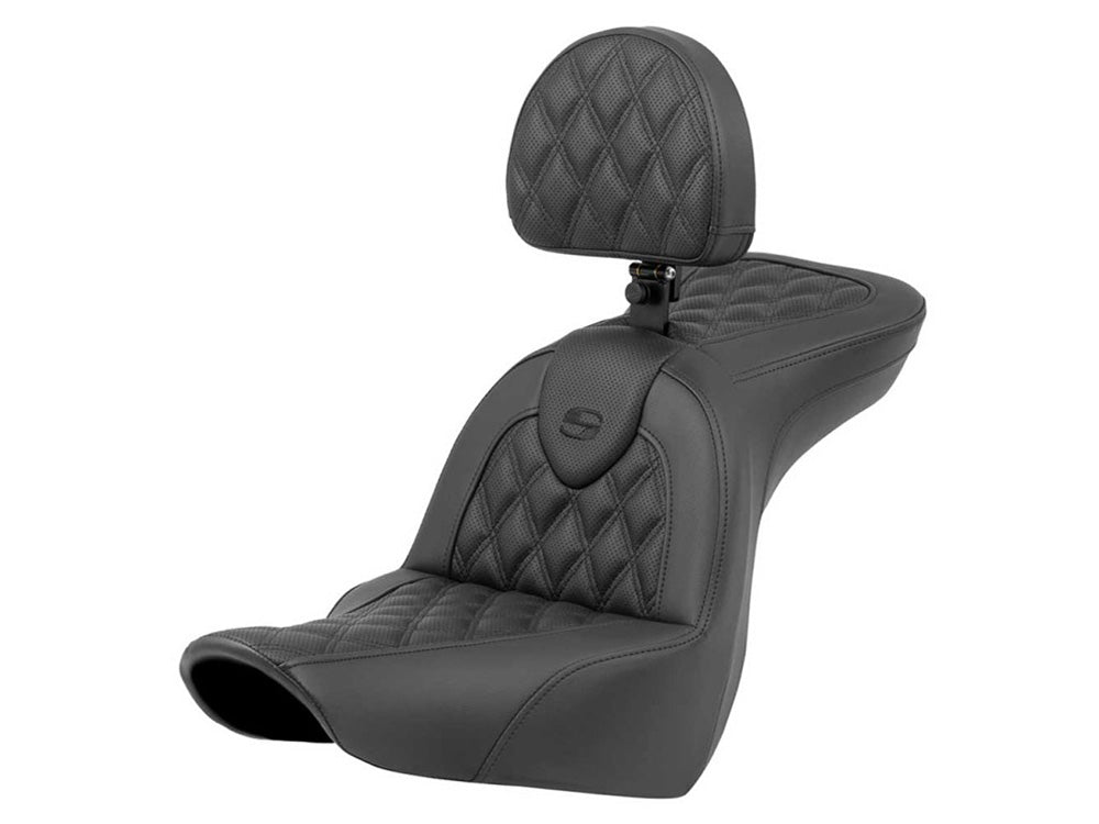 Saddlemen SAD-818-29-182BR Roadsofa LS Dual Seat w/Backrest & Black Double Diamond Lattice Stitch for Harley-Davidson Sport Glide/Low Rider 18-Up/Low Rider S 20-Up/Low Rider ST 22-Up