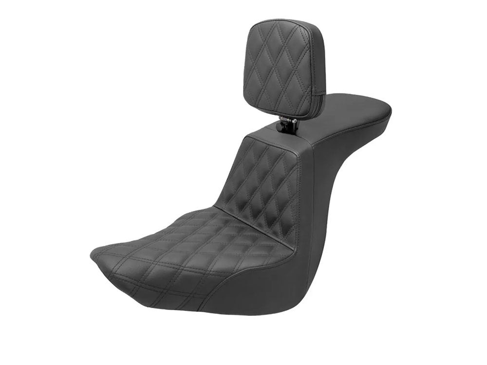 Saddlemen SAD-818-29-192BR Tour Step-Up LS Dual Seat w/Backrest & Black Double Diamond Lattice Stitch for Sport Glide/Low Rider 18-Up/Low Rider S 20-Up/Low Rider ST 22-Up