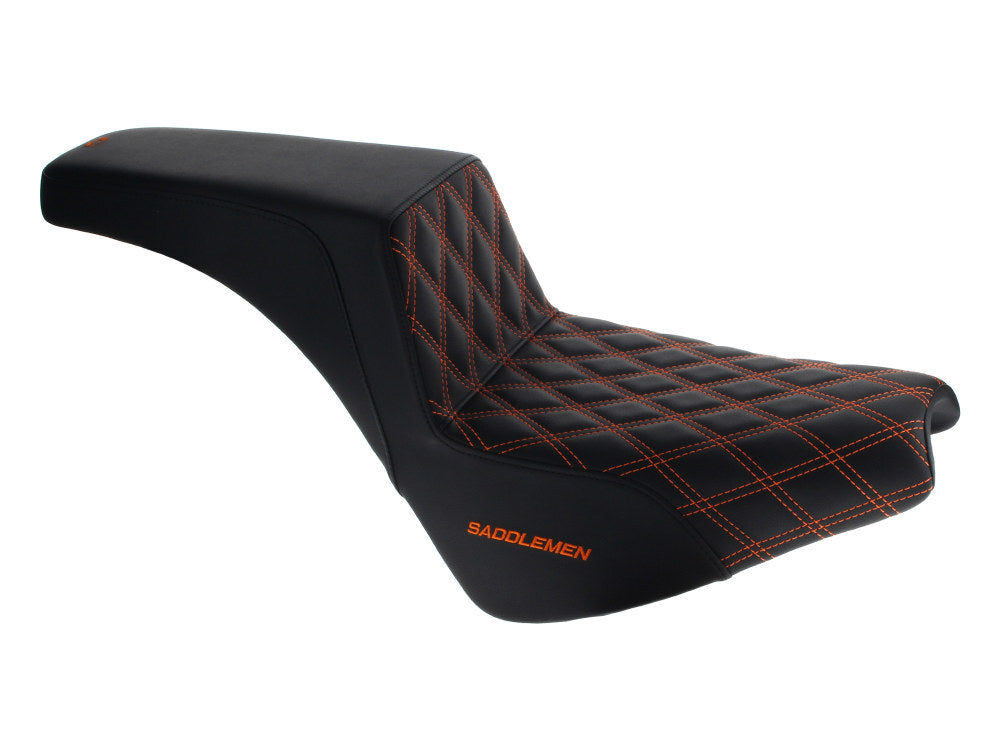 Saddlemen SAD-818-30-172OR Step-Up LS Dual Seat w/Orange Double Diamond Lattice Stitch for Softail Street Bob 18-Up/Standard 20-Up