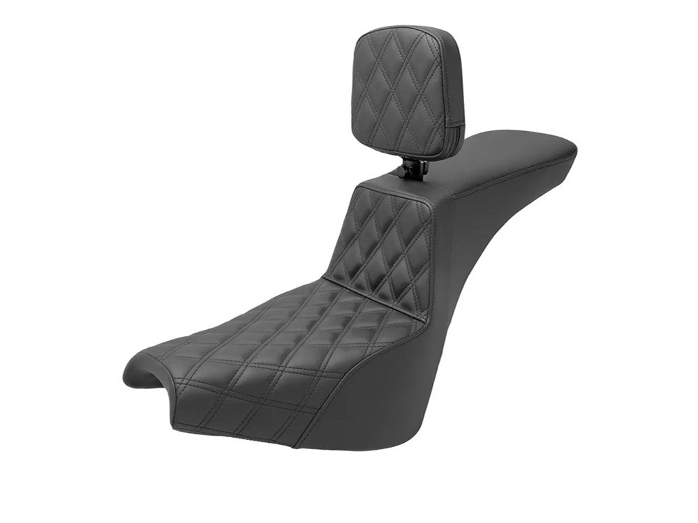 Saddlemen SAD-818-30-192BR Tour Step-Up LS Dual Seat w/Backrest & Black Double Diamond Lattice Stitch for Softail Street Bob 18-Up/Standard 20-Up