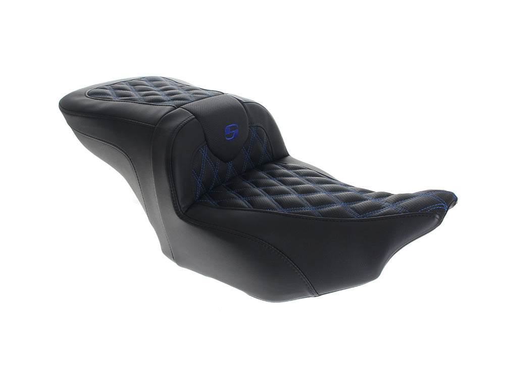 Saddlemen SAD-823-07-182BL Roadsofa LS Dual Seat w/Blue Double Diamond Lattice Stitch for CVO Touring 23-Up/Street Glide/Road Glide 24-Up