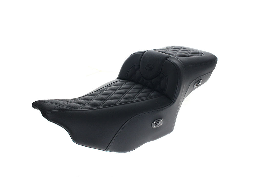 Saddlemen SAD-823-07-182C0 Roadsofa LS Heated Dual Seat w/Backrest & Black Double Diamond Lattice Stitch for Harley-Davidson CVO Touring 23-Up/Street Glide/Road Glide 24-Up/Touring 25-Up