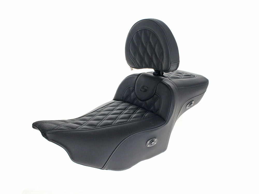 Saddlemen SAD-823-07-182C0 Roadsofa LS Heated Dual Seat w/Backrest & Black Double Diamond Lattice Stitch for Harley-Davidson CVO Touring 23-Up/Street Glide/Road Glide 24-Up/Touring 25-Up