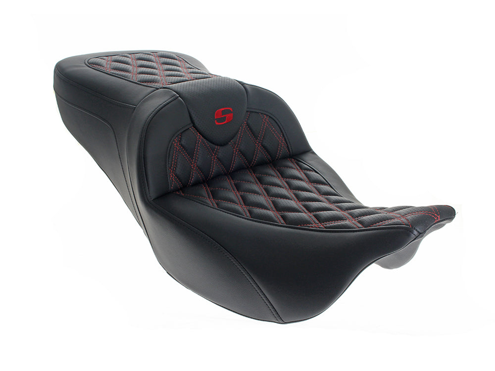 Saddlemen SAD-823-07-182RD Roadsofa LS Dual Seat w/Red Double Diamond Lattice Stitch for CVO Touring 23-Up/Street Glide/Road Glide 24-Up