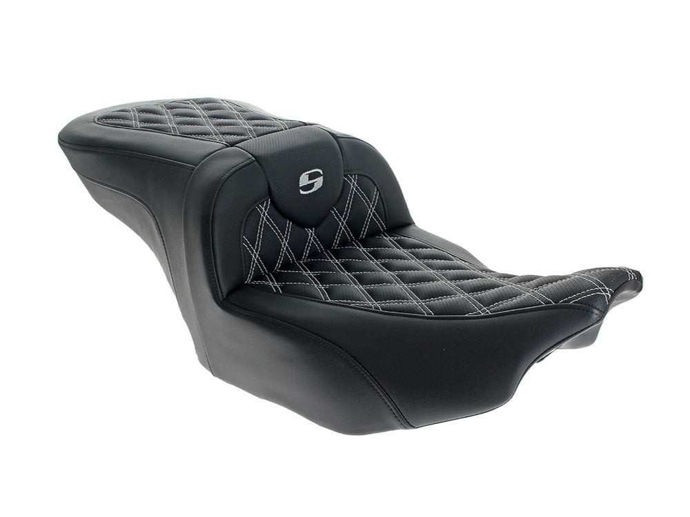 Saddlemen SAD-823-07-182WH Roadsofa LS Dual Seat w/White Double Diamond Lattice Stitch for CVO Touring 23-Up/Street Glide/Road Glide 24-Up