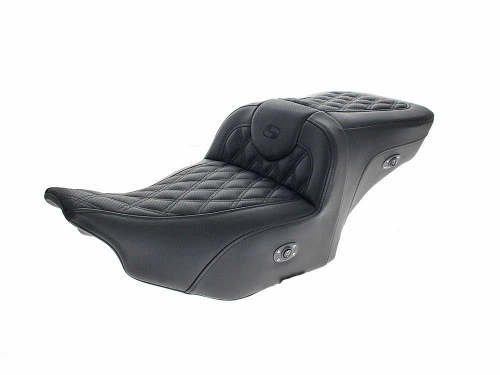 Saddlemen SAD-823-07-184C0 Extended Roadsofa LS Heated Dual Seat w/Backrest & Black Double Diamond Lattice Stitch for Harley-Davidson CVO Touring 23-Up/Street Glide/Road Glide 24-Up/Touring 25-Up