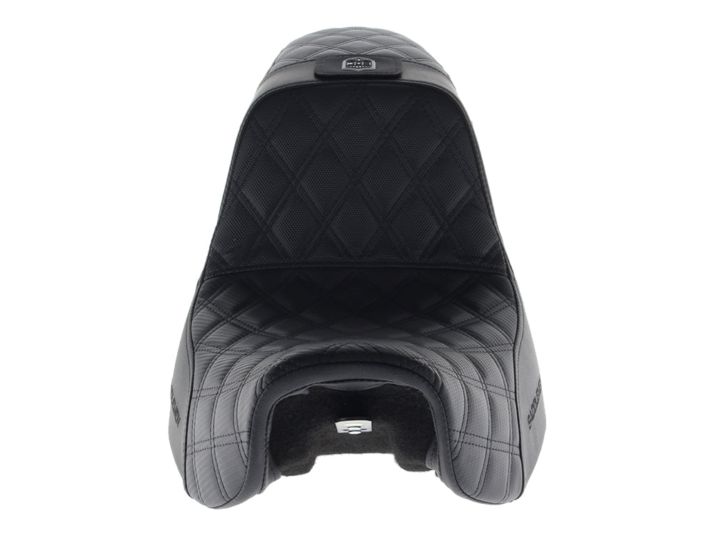 Saddlemen SAD-SC80604DB0 Pro Series San Diego Customs Performance Gripper Dual Seat w/Backrest & Black Stitch for Harley-Davidson Dyna 06-17