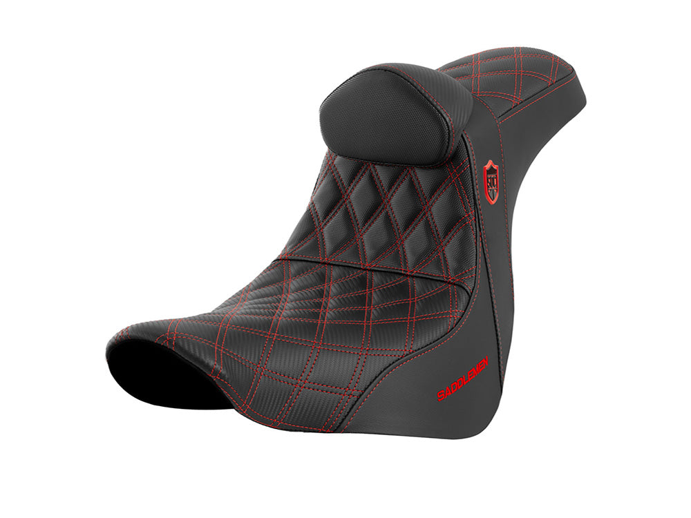 Saddlemen SAD-SC80604REDRT Pro Series San Diego Customs Performance Gripper Dual Seat w/Backrest & Red Stitch for Dyna 06-17