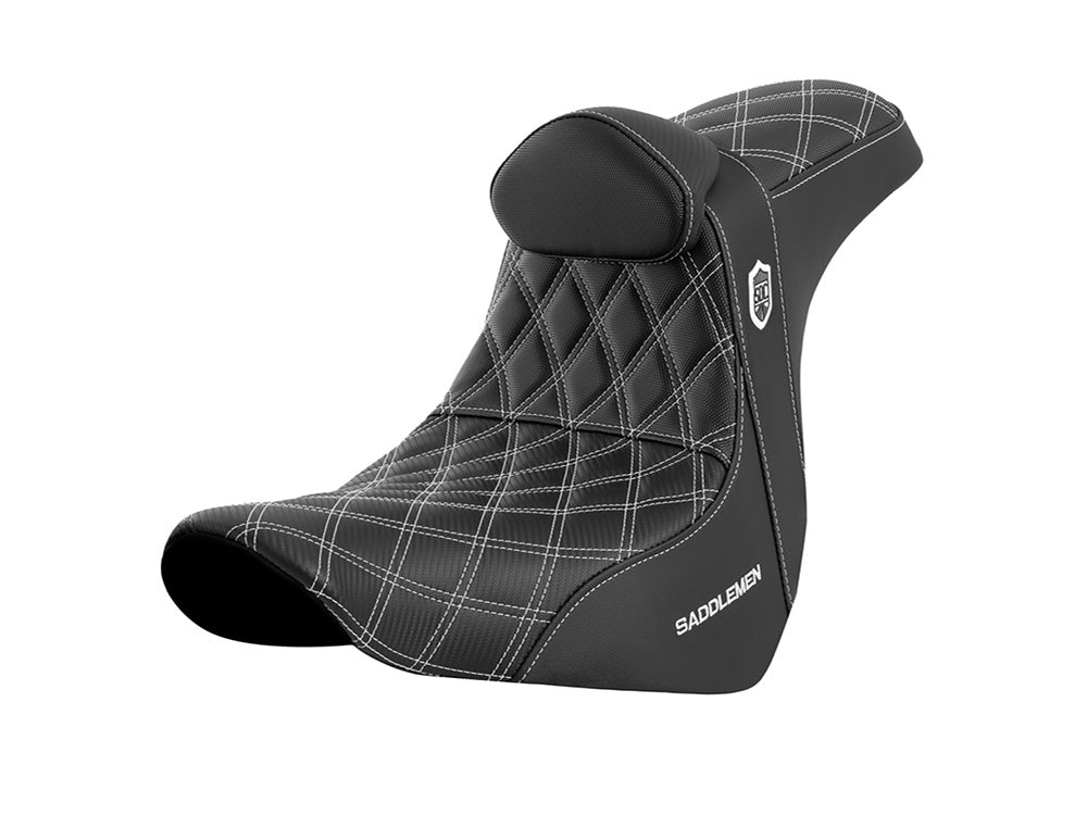 Saddlemen SAD-SC80604WHIRT Pro Series San Diego Customs Performance Gripper Dual Seat w/Backrest & White Stitch for Dyna 06-17