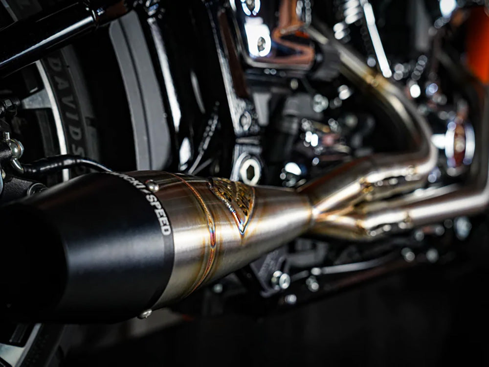 Sawicki Speed SAW-930-01271 Shorty 2-1 Exhaust w/Billet End Cap Stainless for Softail 18-Up w/240 Rear Tyre
