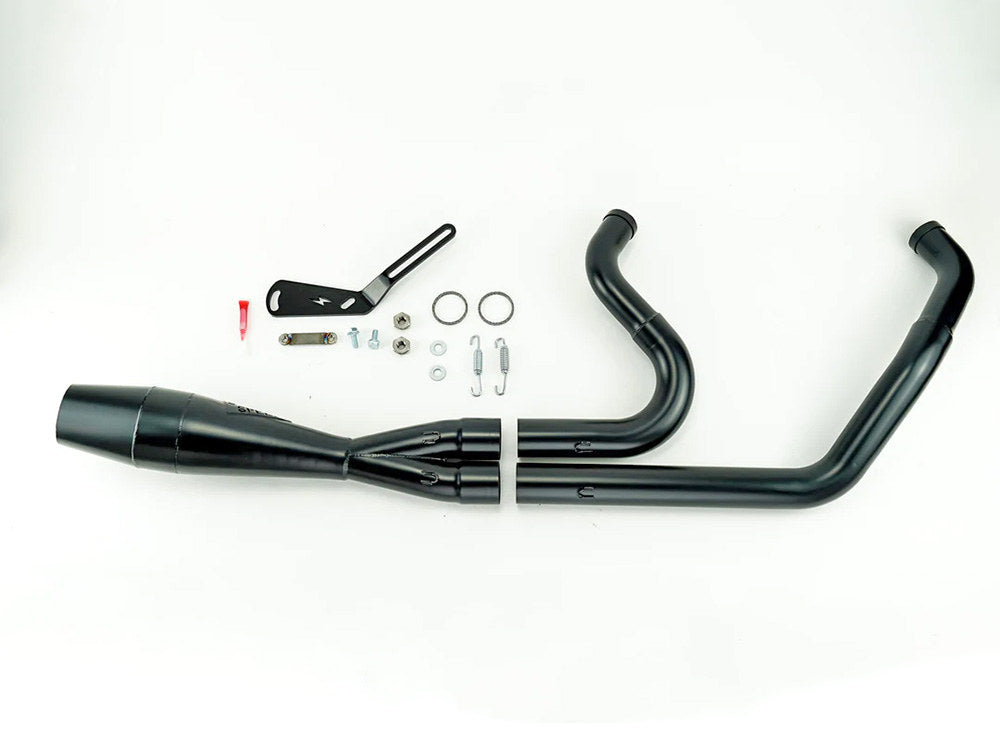 Sawicki Speed SAW-930-01274 Shorty 2-1 Exhaust w/Welded End Cap Black for Softail 18-Up w/240 Rear Tyre