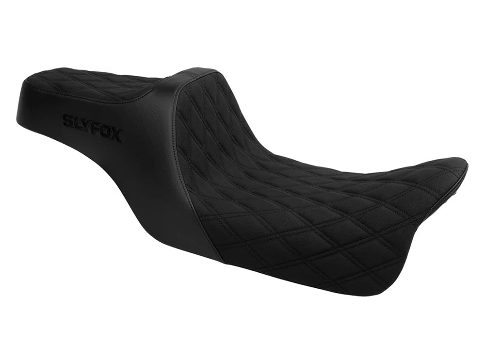 Slyfox Performance SF-0801-2152 Highnoon Dual Seat w/Black Double Diamond Stitch for most Harley-Davidson Touring 08-24