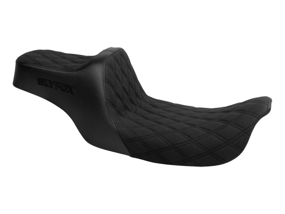 Slyfox Performance SF-0803-0765 Highnoon Dual Seat w/Black Double Diamond Stitch for Harley-Davidson Dyna 96-03