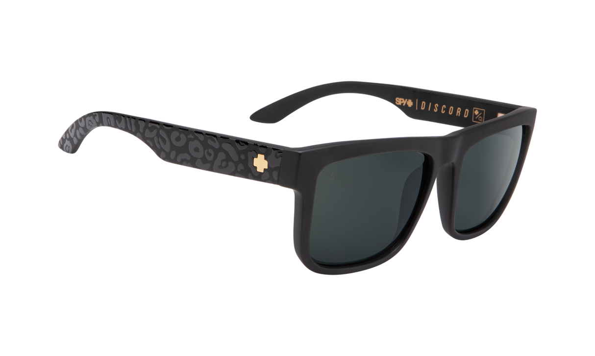 Spy Optic Discord Sunglasses Slayco Matte Black Leopard w/Happy Green/Silver Flash Lens