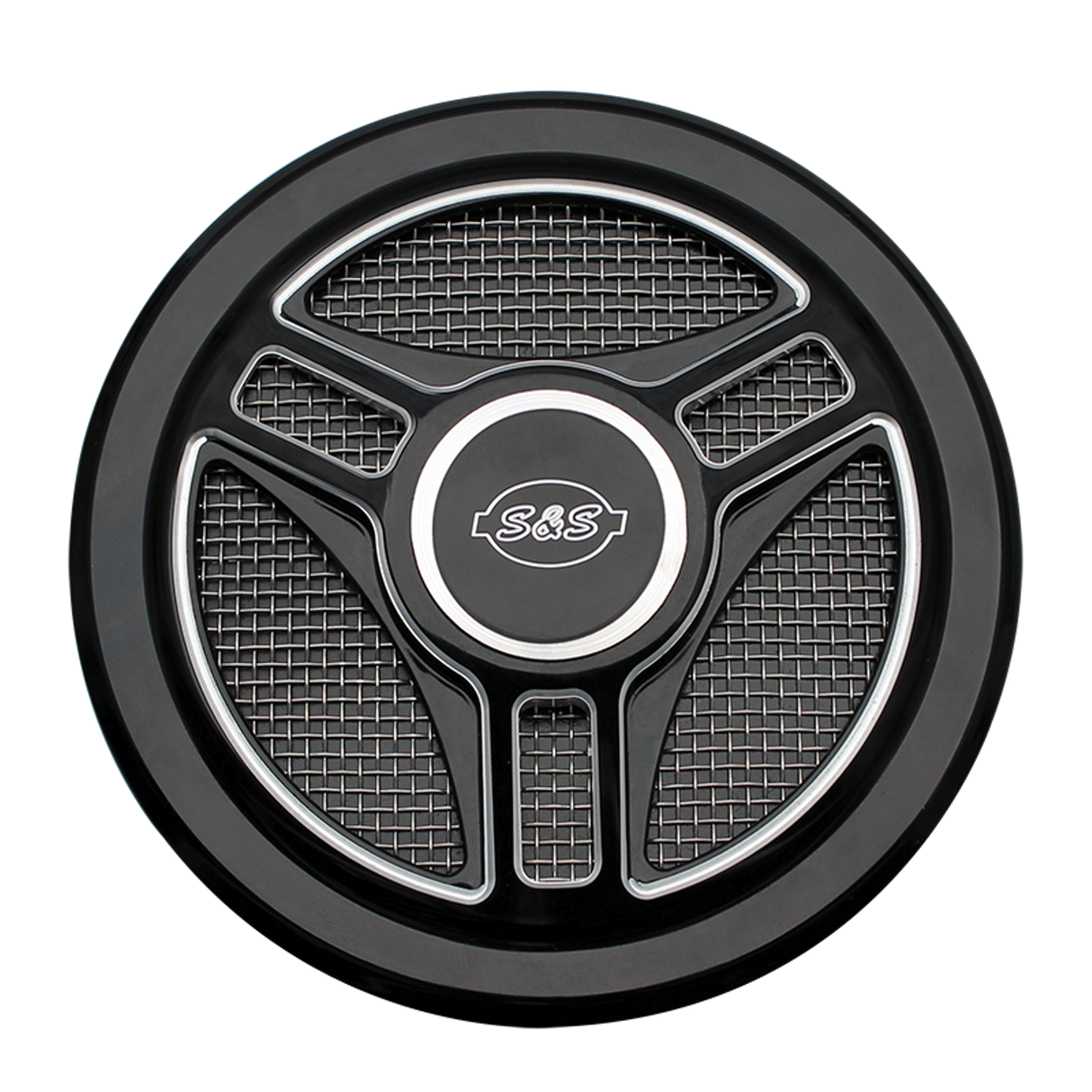 S&S Cycle SS-170-0210 Tri-Spoke Air Cleaner Cover Gloss Black w/Machined Highlights for all Stealth Applications