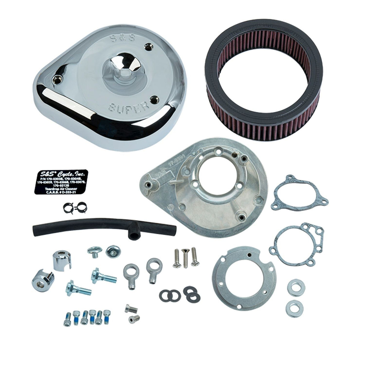 S&S Cycle SS-170-0305B Teardrop Air Cleaner Kit Chrome for H-D Touring 08-16 w/Stock-Bore Throttle-By-Wire/Softail 16-17 Models (except Tri-Glide & CVO)