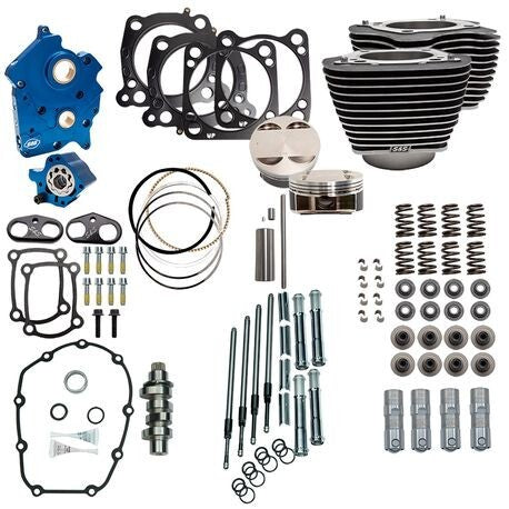 S&S Cycle SS-310-1050 Power Package 124" CI Water Cooled Chain Drive w/Highlighted Fins & Chrome Pushrod Tubes for H-D M8 107" Models