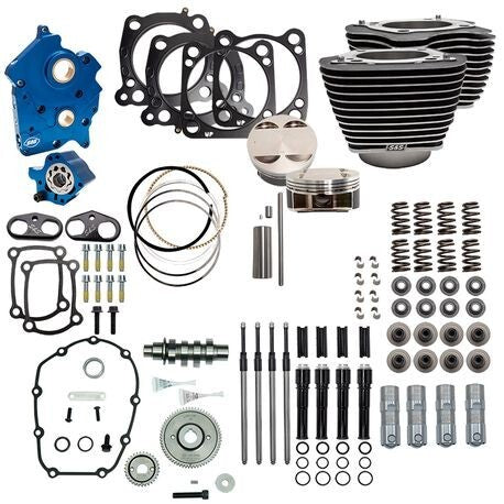 S&S Cycle SS-310-1058 Power Package 124" CI Oil Cooled Gear Drive w/Highlighted Fins & Black Pushrod Tubes for H-D M8 107" Models