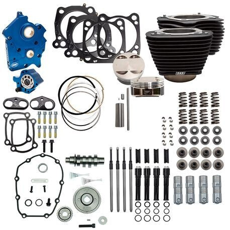 S&S Cycle SS-310-1059 Power Package 124" CI Oil Cooled Gear Drive w/Non-Highlighted Fins & Black Pushrod Tubes for H-D M8 107" Models