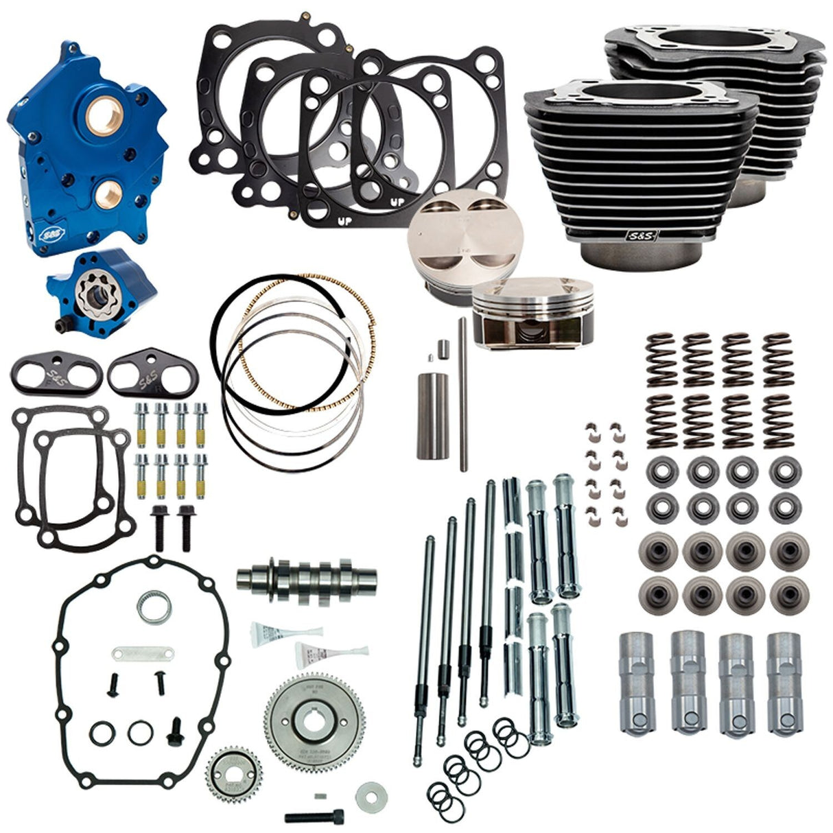 S&S Cycle SS-310-1110 Power Package 128 CI Oil Cooled Gear Drive w/ Highlighted Fins & Chrome Pushrod Tubes Black Granite for H-D M8 114" 17-Up Models