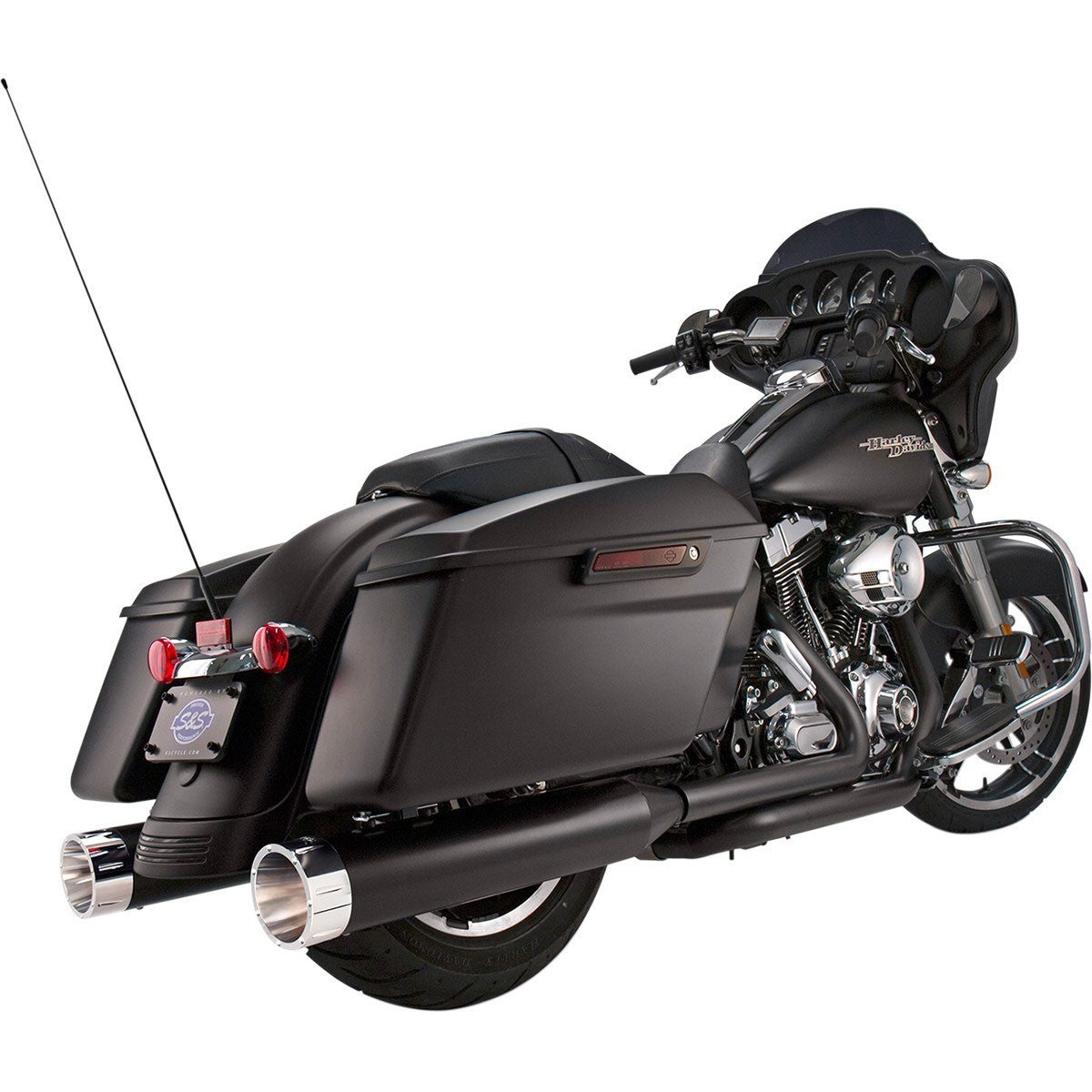 S&S Cycle SS-550-0626 MK45 Slip-On Mufflers Ceramic Black w/Chrome Tracer End Caps for H-D Touring 95-16 Models