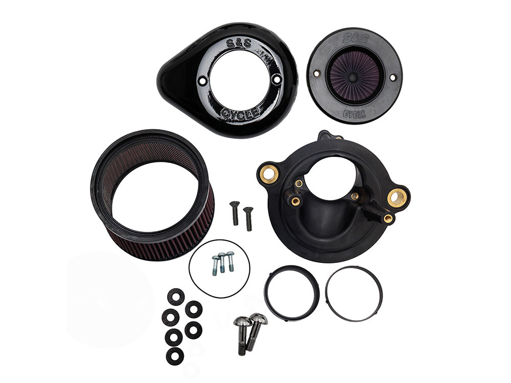 S&S Cycle SS170-0940 +1" Air Stinger Stealth Teardrop Air Cleaner Kit Black for Harley-Davidson CVO Touring 23-Up/Street Glide/Road Glide 24-Up/Touring 25-Up/Softail 25-Up w/Stock 58mm/SE 64mm/SE 68mm Throttle Body