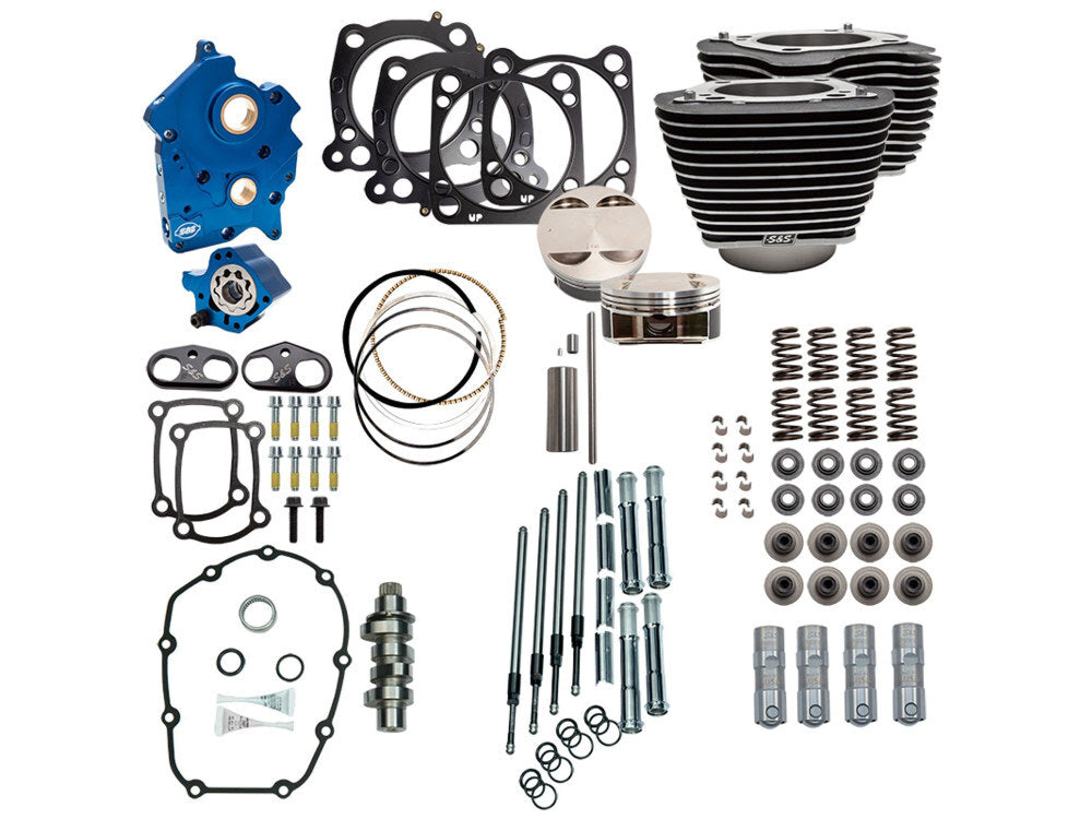 S&S Cycle SS310-1052A Power Pack 124ci Big Bore Kit w/Chain Drive 550 Camshaft w/Highlighted Fins Chrome Pushrod Tubes for M8 17-Up w/107ci Oil Cooled