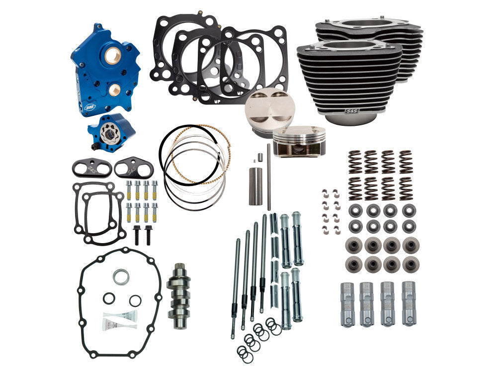 S&S Cycle SS310-1103A Power Pack 128ci Big Bore Kit w/Chain Drive 550 Camshaft w/Highlighted Fins Chrome Pushrod Tubes for M8 17-Up w/114ci Oil Cooled