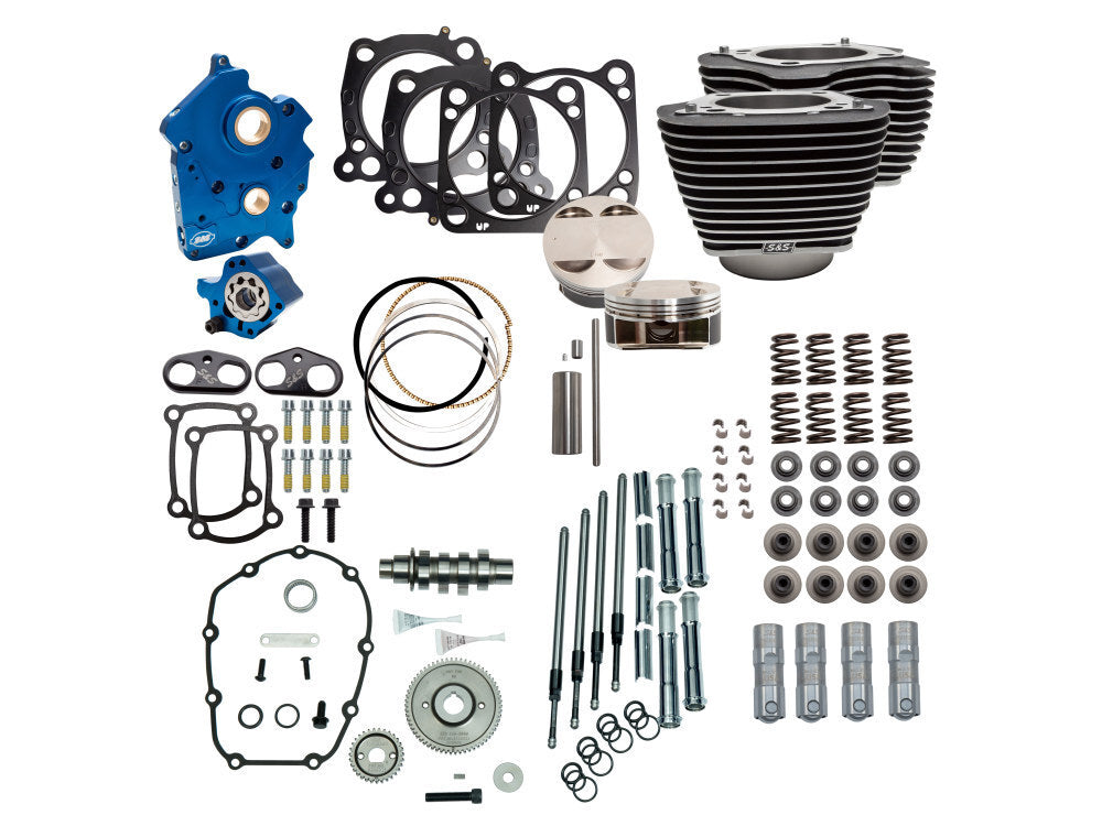 S&S Cycle SS310-1104A Power Pack 128ci Big Bore Kit w/Gear Drive 550 Camshaft w/Highlighted Fins Chrome Pushrod Tubes for M8 17-Up w/114ci Oil Cooled