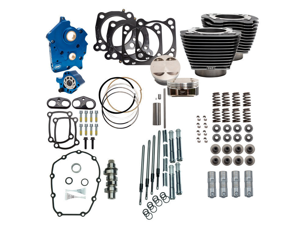 S&S Cycle SS310-1107A Power Pack 128ci Big Bore Kit w/Chain Drive 550 Camshaft w/Highlighted Fins Chrome Pushrod Tubes Black Granite for CVO M8 17-Up