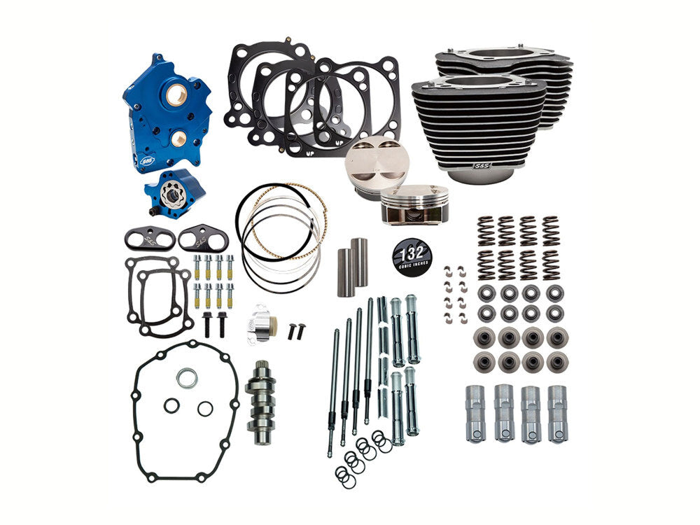 S&S Cycle SS310-1231 Power Pack 132ci Big Bore Kit w/Chrome Pushrod Tubes for Milwaukee-Eight Touring 17-Up/Softail 18-Up w/114ci Oil Cooled Engine