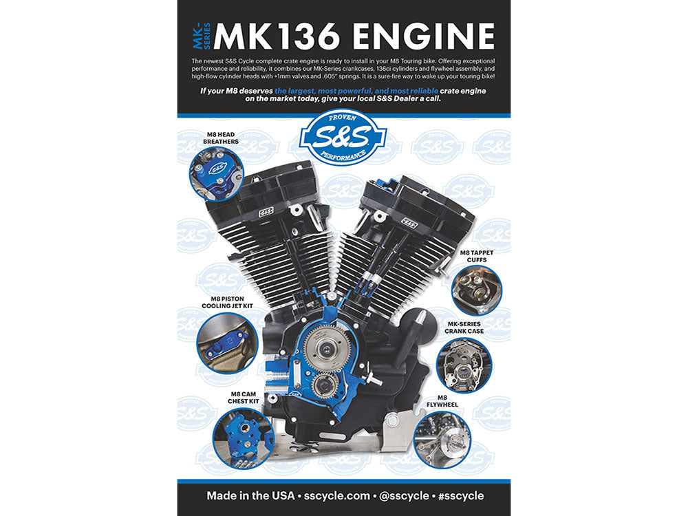 S&S Cycle SS310-1289 MK136 Black Edition Engine w/550G Cam for Oil-Cooled for Milwaukee-Eight Touring 17-23