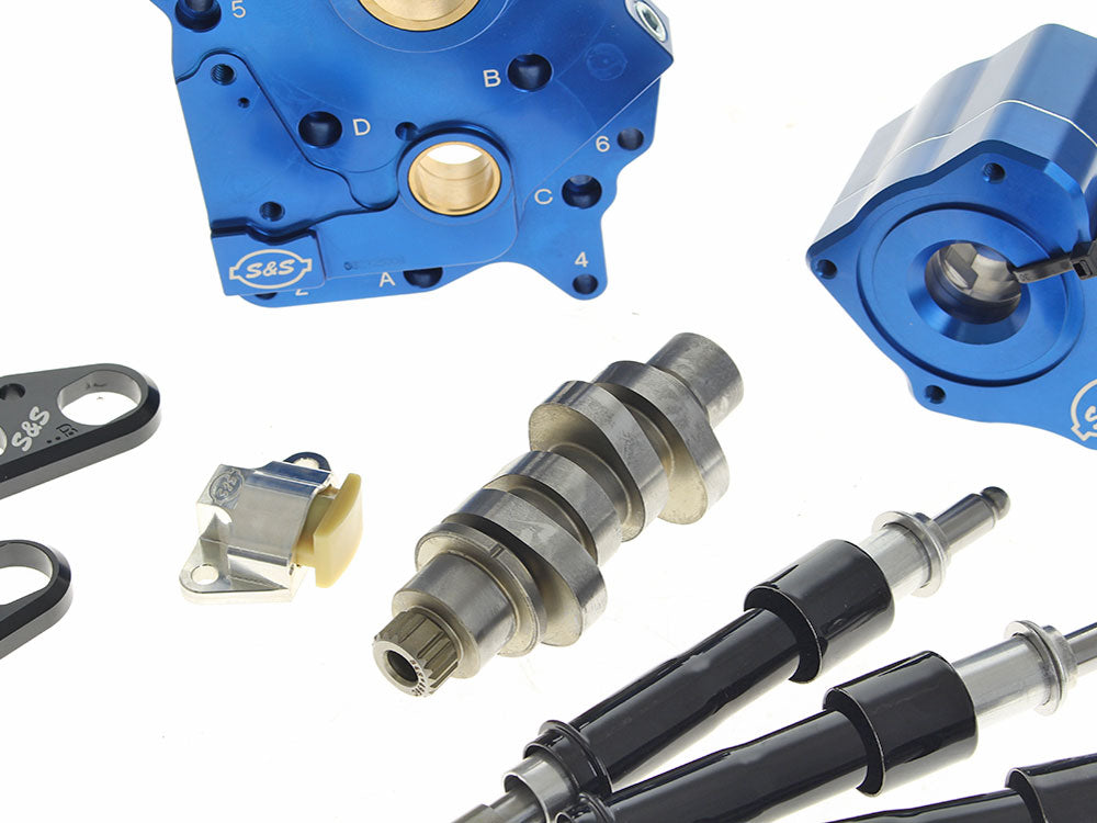 S&S Cycle SS310-1379 Cam Chest Kit w/HPT496 Chain Drive Camshaft & Black Pushrod Covers for Oil Cooled Harley-Davidson Softail 18-24/Touring 17-23 Models