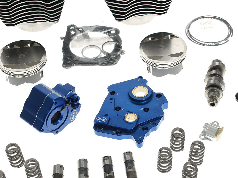 S&S Cycle SS310-1390 Power Package 132ci Oil Cooled Chain Drive HPT496 Camshaft w/Highlighted Fins & Chrome Pushrod Tubes for Harley-Davidson 114ci or 117ci Softail 18-24/Touring 17-23 Models