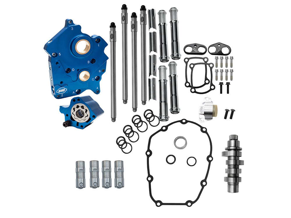 S&S Cycle SS310-1452 Cam Chest Kit w/HPT542 Chain Drive Camshaft & Chrome Pushrod Covers for Harley-Davidson Gen 2 Milwaukee-Eight Softail 25-Up w/Oil Cooled Engine