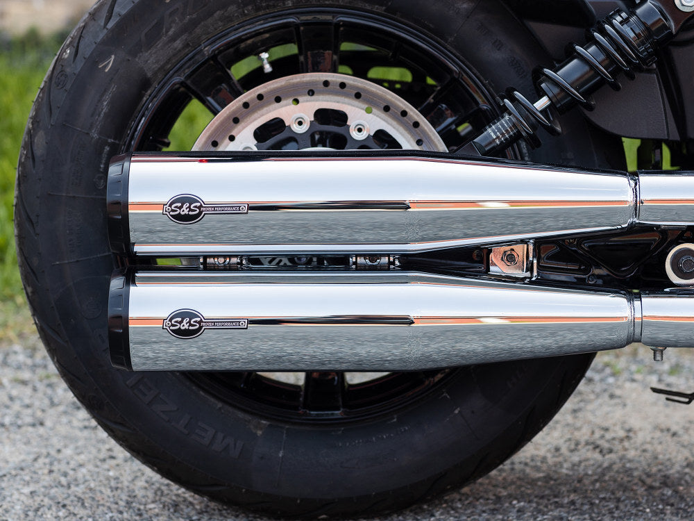 S&S Cycle SS4110-156-R Grand National 4" Slip-On Mufflers Chrome w/Black End Caps for Indian Scout 15-Up