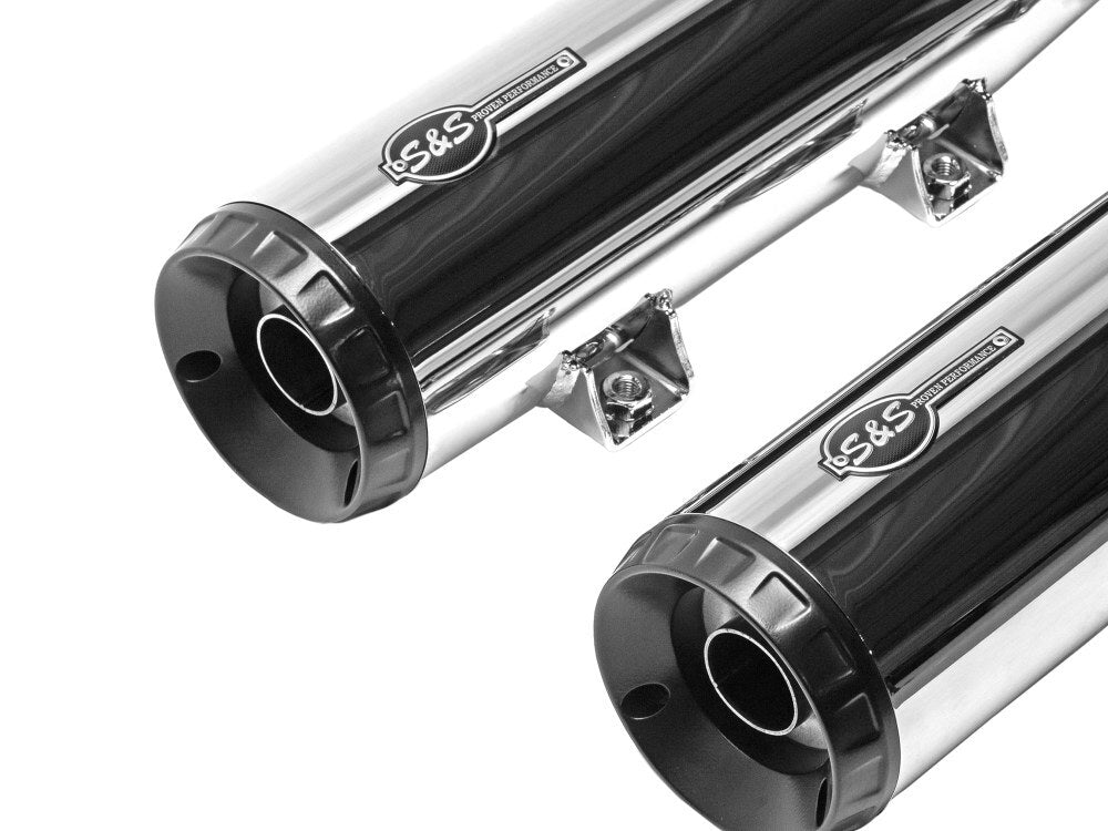 S&S Cycle SS4110-156-R Grand National 4" Slip-On Mufflers Chrome w/Black End Caps for Indian Scout 15-Up