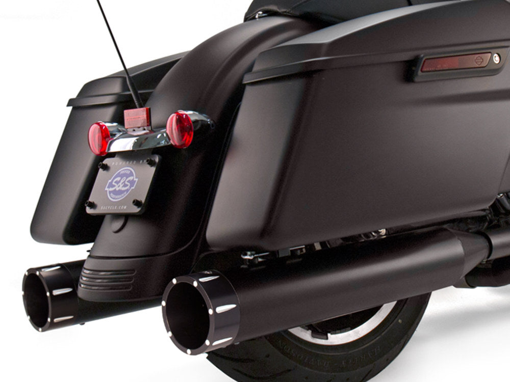 S&S Cycle SS550-0625 Mk45 4.5" Slip-On Mufflers Black w/Black Tracer End Caps for Touring 95-16